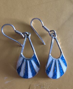 Sterling Silver 925 Mexico Blue Inlay Dangle Earrings Southwestern Teardrop